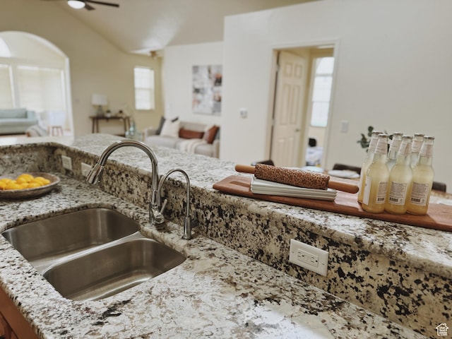 374 N 1100 E Unit F3, Lehi, UT 84043 - kitchen with a ceiling fan, light stone counters, and a sink