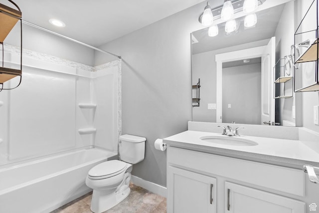 10609 S Kestrel Rise Rd, South Jordan, UT 84009 - bathroom with baseboards, toilet, recessed lighting, vanity, and bathing tub / shower combination