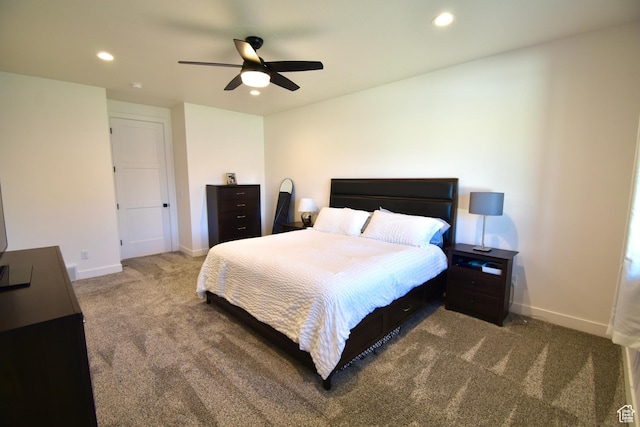 bedroom featuring carpet floors, baseboards, and recessed lighting
