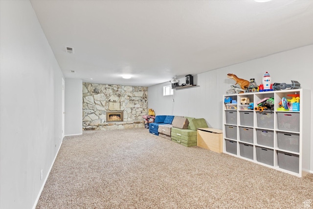1322 N Main St, Centerville, UT 84014 - game room featuring carpet and a stone fireplace
