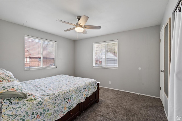 1322 N Main St, Centerville, UT 84014 - bedroom featuring baseboards, dark colored carpet, and ceiling fan