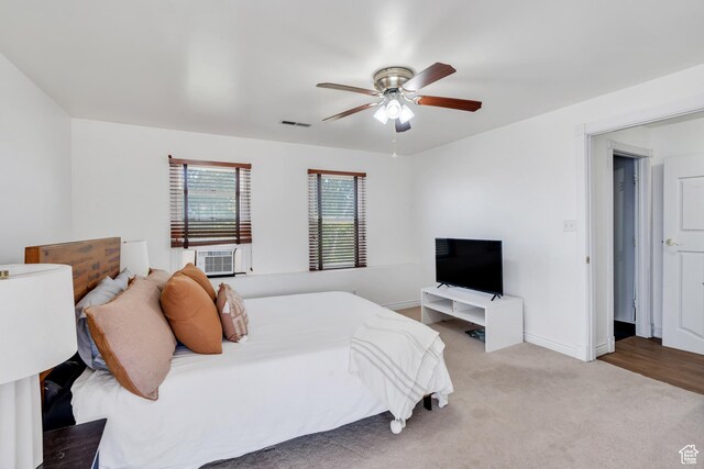105 W 600 S, Manti, UT 84642 - bedroom featuring ceiling fan, cooling unit, visible vents, carpet floors, and baseboards
