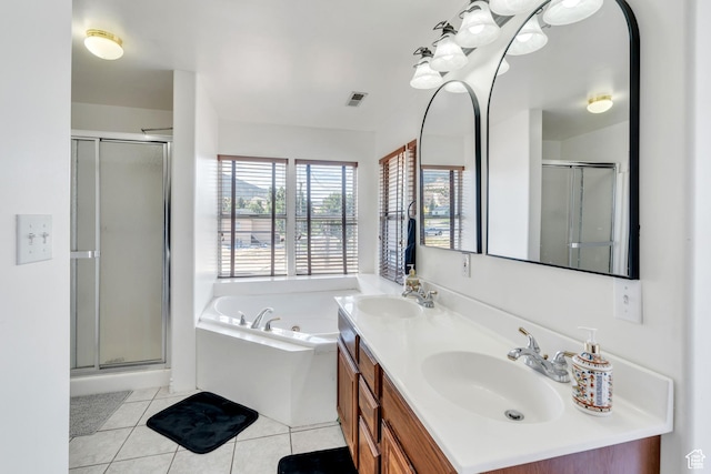 105 W 600 S, Manti, UT 84642 - full bathroom featuring a shower stall, tile patterned floors, double vanity, and a sink