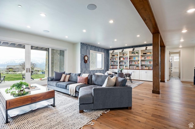 1285 N Oquirrh Mountain Dr, Heber City, UT 84032 - living room featuring wood finished floors and recessed lighting