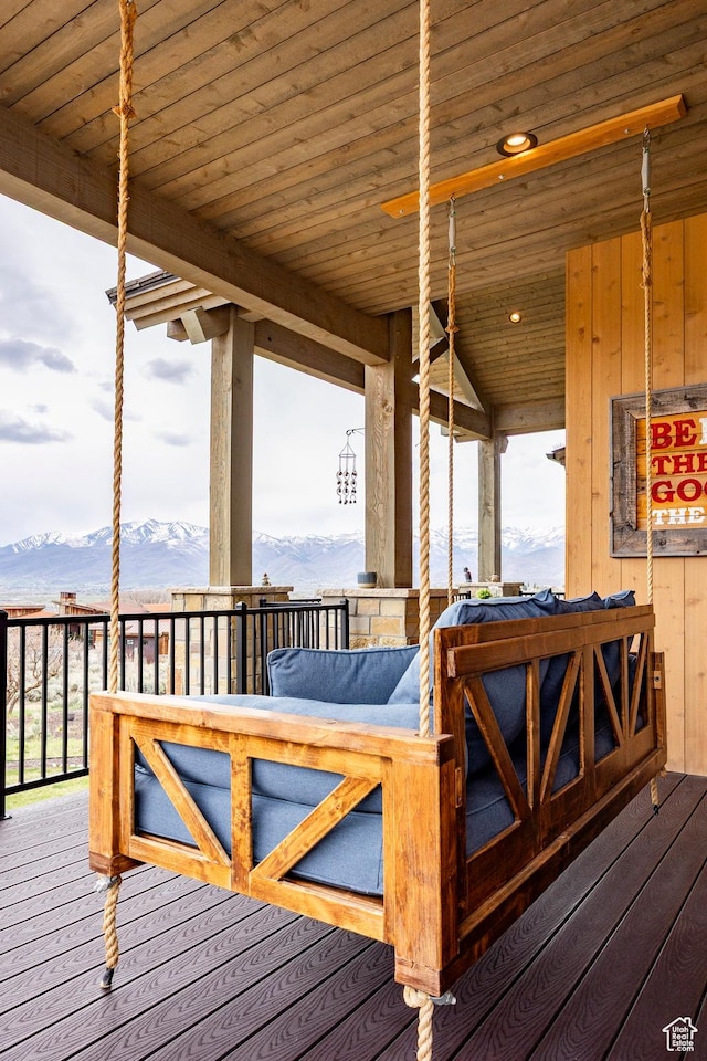 1285 N Oquirrh Mountain Dr, Heber City, UT 84032 - wooden terrace featuring a mountain view