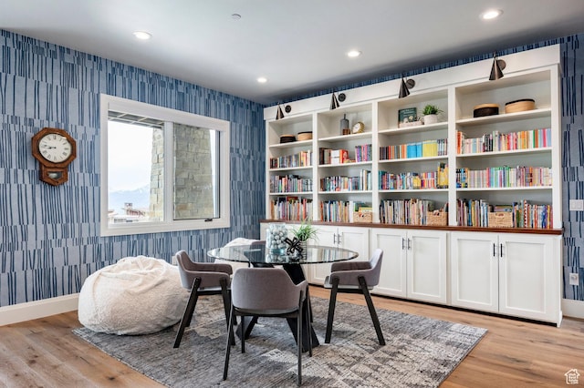 1285 N Oquirrh Mountain Dr, Heber City, UT 84032 - dining area featuring recessed lighting, light wood-style flooring, wallpapered walls, and baseboards