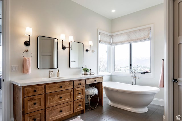 1285 N Oquirrh Mountain Dr, Heber City, UT 84032 - full bath featuring vanity, recessed lighting, and a soaking tub