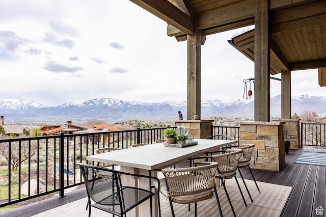 1285 N Oquirrh Mountain Dr, Heber City, UT 84032 - wooden terrace with a mountain view and outdoor dining space