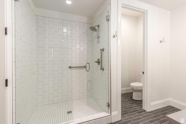 1285 N Oquirrh Mountain Dr, Heber City, UT 84032 - full bath with toilet, a stall shower, recessed lighting, and baseboards