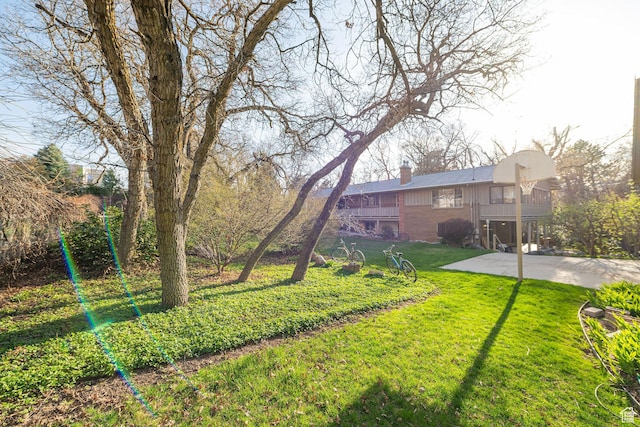 view of yard featuring a patio and a balcony