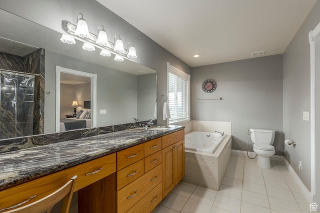 390 Ridge Dr, Heber City, UT 84032 - ensuite bathroom with vanity, tile patterned floors, toilet, visible vents, and a tub with jets