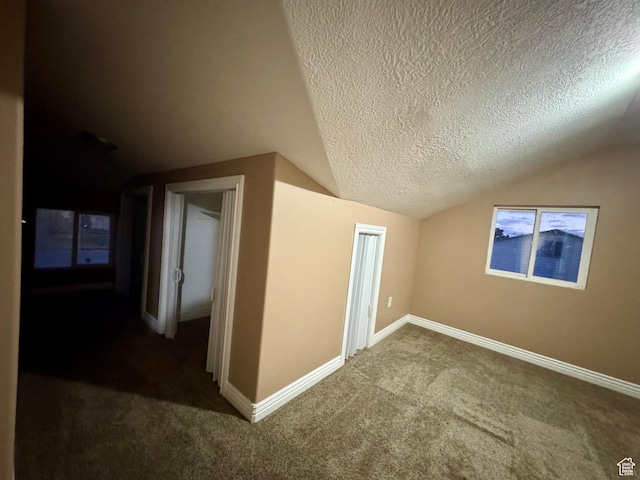 781 N Sherwood Dr, Layton, UT 84041 - additional living space with a textured ceiling, baseboards, lofted ceiling, and carpet floors