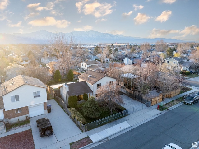 aerial view featuring a residential view and a mountain view