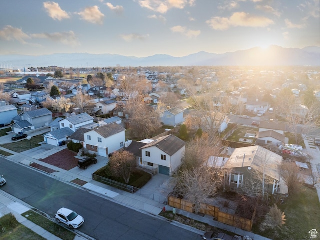 aerial view featuring a residential view and a mountain view