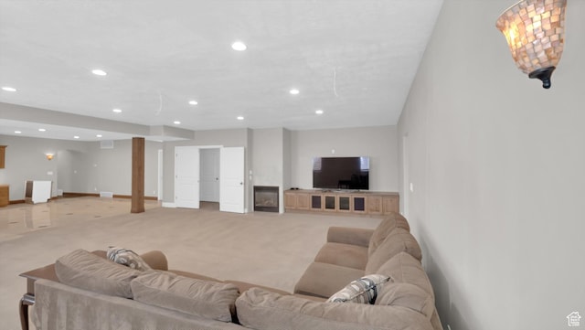 2847 W Amini Way S, Jordan, UT 84095 - living room featuring light colored carpet, baseboards, and recessed lighting