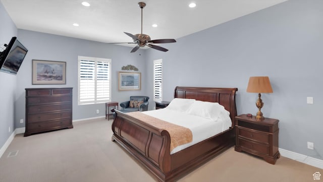 2847 W Amini Way S, Jordan, UT 84095 - bedroom with light carpet, recessed lighting, baseboards, and a ceiling fan