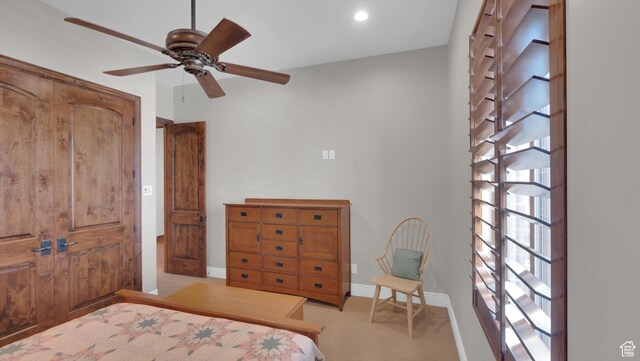 2847 W Amini Way S, Jordan, UT 84095 - unfurnished bedroom with light carpet, baseboards, and ceiling fan