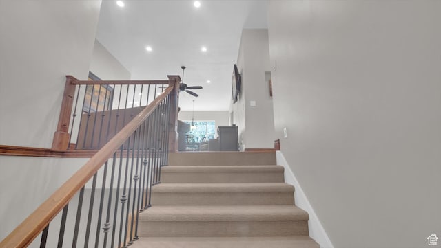 2847 W Amini Way S, Jordan, UT 84095 - staircase featuring baseboards, a ceiling fan, and recessed lighting
