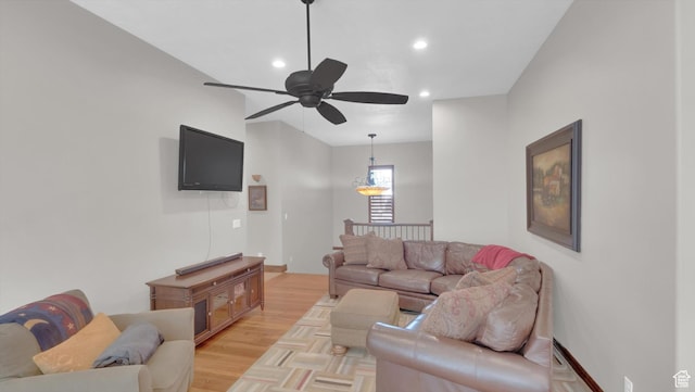 2847 W Amini Way S, Jordan, UT 84095 - living area featuring recessed lighting, light wood-style floors, and a ceiling fan