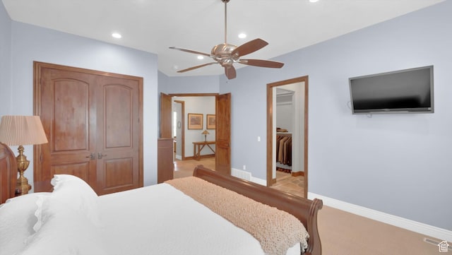 2847 W Amini Way S, Jordan, UT 84095 - bedroom featuring a closet, baseboards, ceiling fan, a walk in closet, and recessed lighting