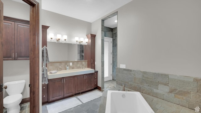 2847 W Amini Way S, Jordan, UT 84095 - bathroom with toilet, a bath, vanity, and tile walls