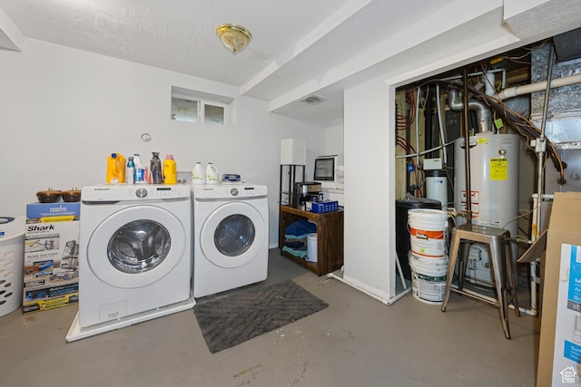 4622 S 375 E, Washington Terrace, UT 84405 - washroom featuring water heater, washing machine and dryer, laundry area, and a textured ceiling