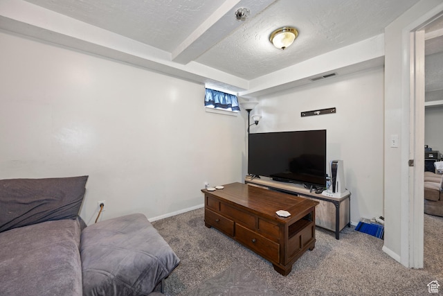 4622 S 375 E, Washington Terrace, UT 84405 - carpeted living room featuring a textured ceiling, baseboards, and visible vents