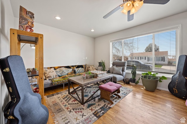 4622 S 375 E, Washington Terrace, UT 84405 - living area with wood finished floors, ceiling fan, and recessed lighting