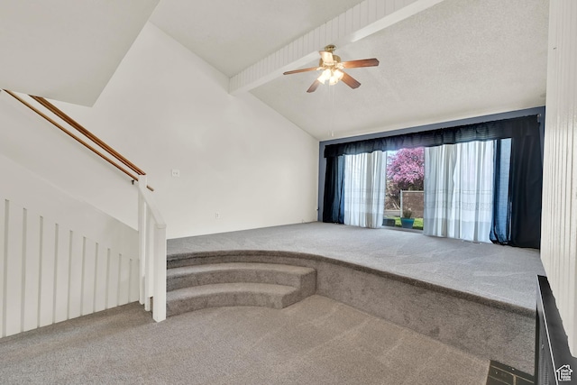 1298 Lorl Ln Unit 2, Ogden, UT 84404 - unfurnished living room with carpet, ceiling fan, and lofted ceiling with beams