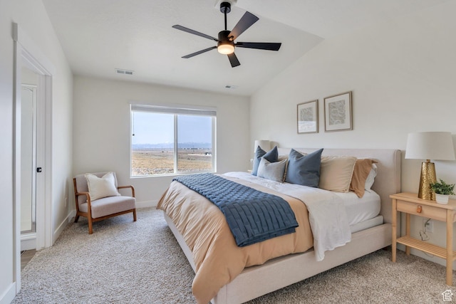 2888 E Carriage Hill Dr, Eagle Mountain, UT 84005 - bedroom with baseboards, vaulted ceiling, a ceiling fan, carpet floors, and visible vents