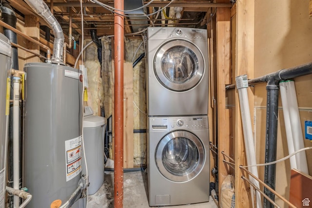 307 E 680 N, Lindon, UT 84042 - laundry area with stacked washer and dryer, laundry area, and gas water heater