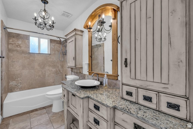 307 E 680 N, Lindon, UT 84042 - full bathroom with visible vents, toilet, an inviting chandelier, and vanity
