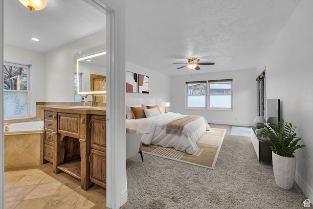 307 E 680 N, Lindon, UT 84042 - bedroom with baseboards, a sink, a ceiling fan, a textured ceiling, and recessed lighting
