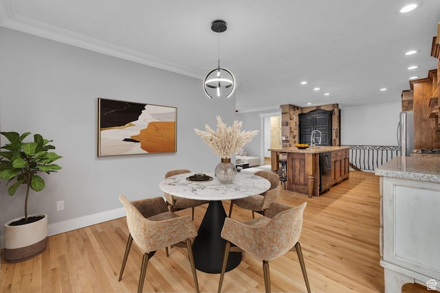 307 E 680 N, Lindon, UT 84042 - dining space featuring light wood-style flooring, baseboards, ornamental molding, and recessed lighting