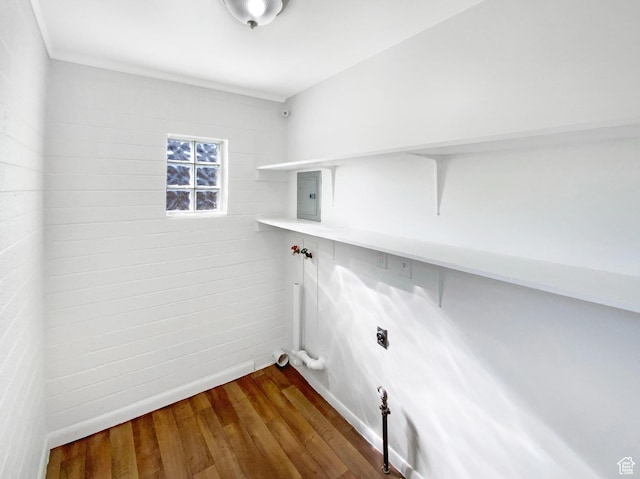 washroom featuring dark wood-style floors, laundry area, hookup for a washing machine, and electric dryer hookup