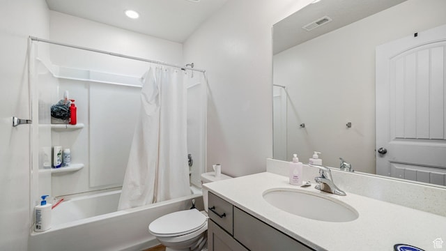448 S Pegasus Way, Saratoga Springs, UT 84045 - bathroom with shower / bath combo, visible vents, toilet, recessed lighting, and vanity