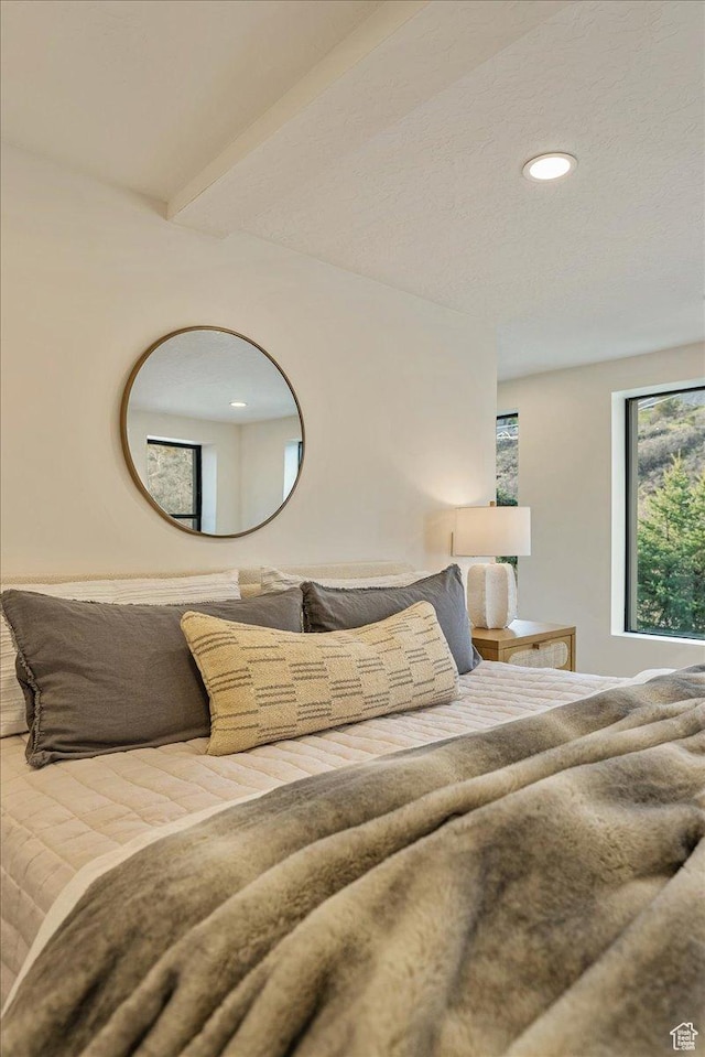 5290 E Emigration Canyon Rd, Salt Lake City, UT 84108 - bedroom with beam ceiling and recessed lighting
