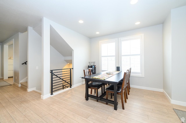 11531 S Bingham Rim Rd, South Jordan, UT 84009 - dining room featuring recessed lighting, light wood finished floors, and baseboards