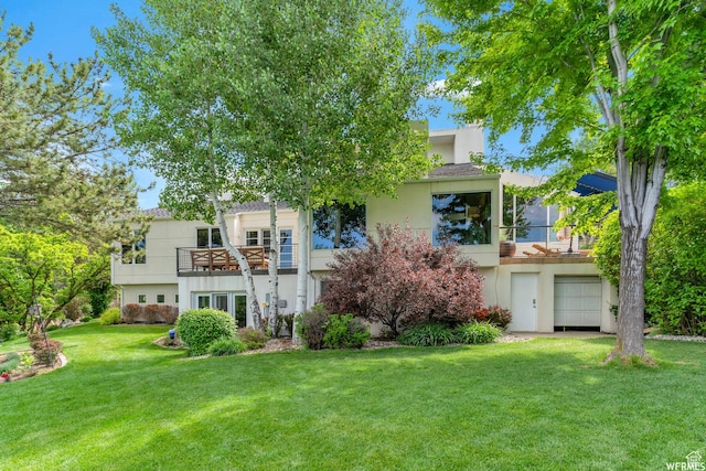 276 S 600 E, Alpine, UT 84004 - back of house with a yard, a balcony, and stucco siding