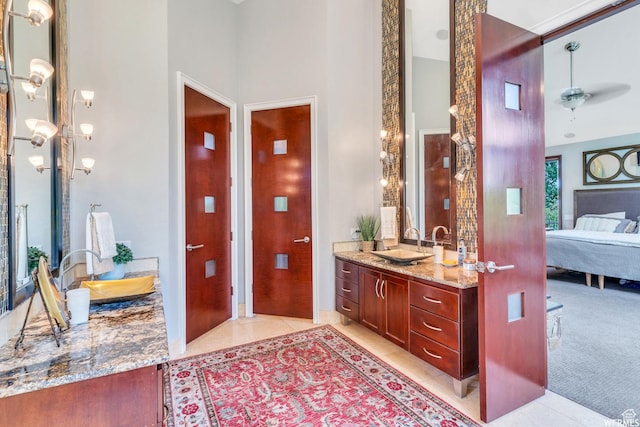 276 S 600 E, Alpine, UT 84004 - ensuite bathroom with a high ceiling, ceiling fan, ensuite bath, vanity, and tile patterned floors