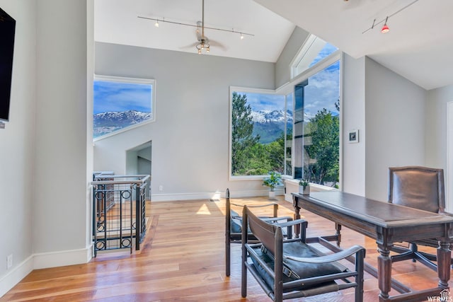 276 S 600 E, Alpine, UT 84004 - office space with high vaulted ceiling, track lighting, baseboards, and wood finished floors