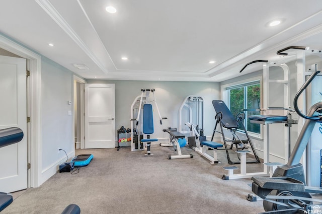 276 S 600 E, Alpine, UT 84004 - exercise room featuring a tray ceiling, crown molding, and recessed lighting