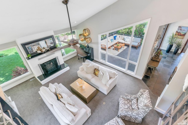 276 S 600 E, Alpine, UT 84004 - carpeted living area with a fireplace with raised hearth