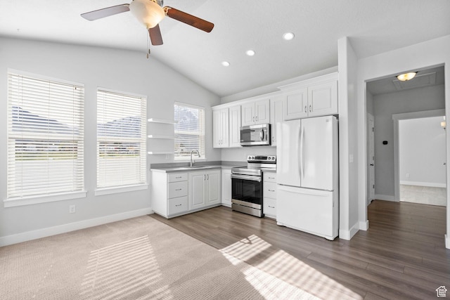 516 W 1000 N, Mapleton, UT 84664 - kitchen featuring white cabinetry, a ceiling fan, appliances with stainless steel finishes, a sink, and baseboards