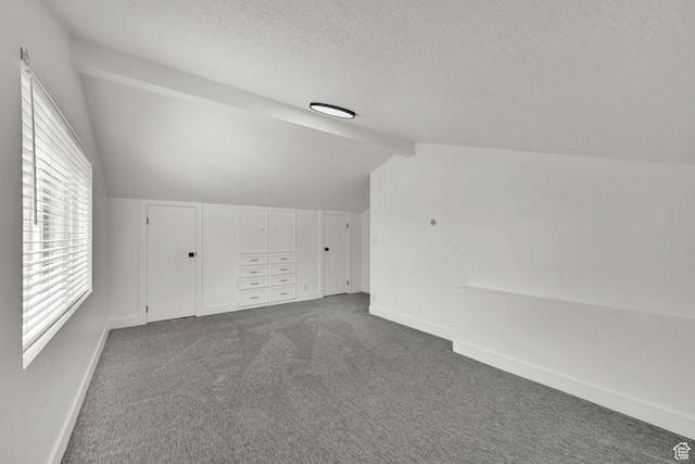 1289 E 31st St S, Ogden, UT 84403 - additional living space with baseboards, a textured ceiling, vaulted ceiling, and carpet floors