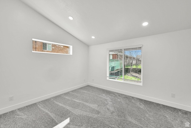 1289 E 31st St S, Ogden, UT 84403 - spare room featuring baseboards, recessed lighting, carpet, and vaulted ceiling