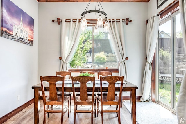 dining room featuring baseboards and light wood-style floors