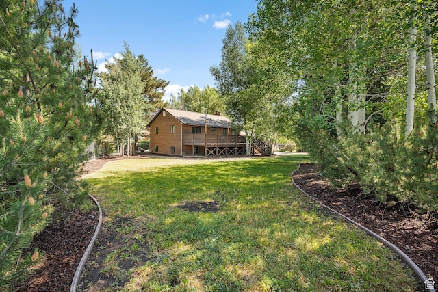 745 Quaking Aspen Ct, Park City, UT 84060 - view of green lawn with stairway and a deck