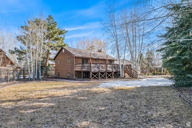 745 Quaking Aspen Ct, Park City, UT 84060 - rear view of property featuring a chimney, a wooden deck, and stairs