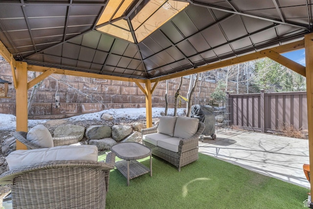 865 W Benjamin Pl, Kamas, UT 84036 - view of patio featuring outdoor lounge area, a gazebo, a grill, and fence